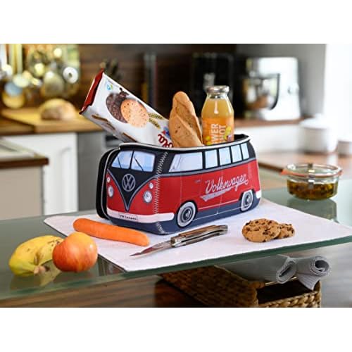 BRISA VW Collection - Volkswagen Neoprene Universal Makeup Cosmetics Toiletry Travel Pharmacy Bag in T1 Bus Design (Red/Black) (Large (11.8 x 5.5 x 4.7 inches))