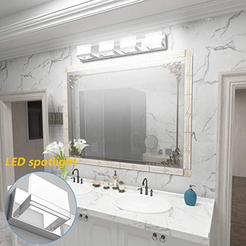 LED Bathroom Vanity Light Fixture - Chrome 4 Lights Up & Down Wall Lamp with Acrylic Shades