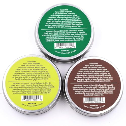 Taconic Shave Soap Variety Pack - Lime, Eucalyptus Mint & Bay Rum - Natural, Moisturizing Shaving Soap for Men & Women