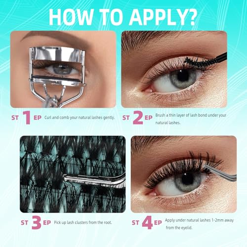 Lash Extension Kit 280PCS Eyelash Clusters 40D 50D DIY Eyelash Extension Kit Individual Lashes Natural Lash Clusters Kit with Lash Bond and Remover, Lash Tweezers(D-Mix9-16mm Kit)