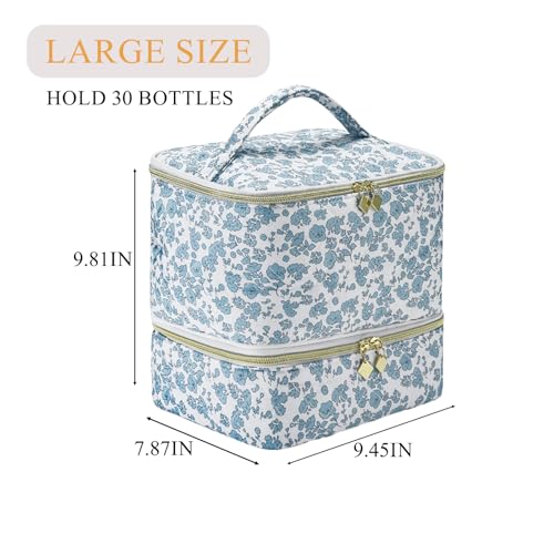 ZFZGFRCS Blue-Flower Nail Polish Organizer Case Holds 30 Bottles & Nail Light