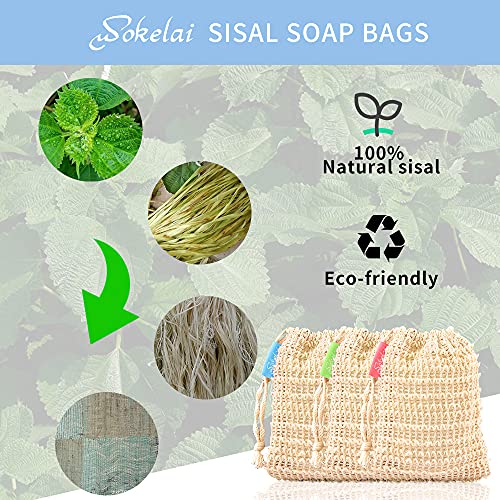 Bar Soap Saver Bags 6 Pieces, Shampoo & Conditioner Bar Holder for Preserve Soap Bars, Natural Sisal Soap Pouch for Exfoliating Body Scrubber, Travel Mesh Soap Pocket Soap Sack Use in Shower Bath