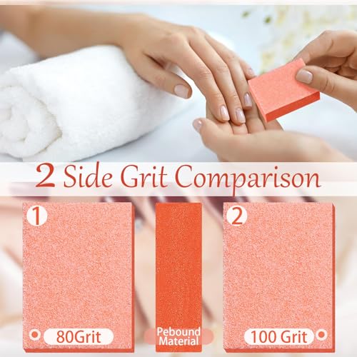 600 Pcs Mini Nail Buffer Blocks - Dual-Sided 80/100 Grit Orange for Nail Care