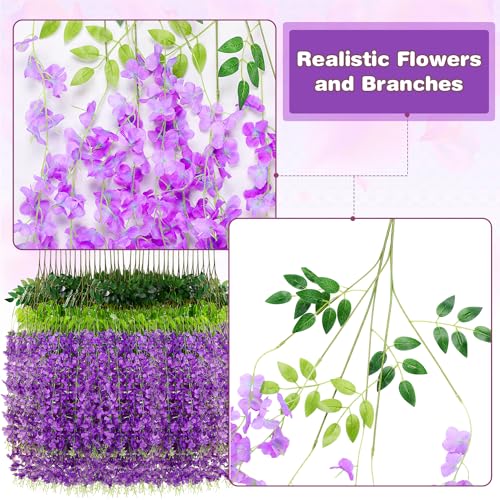 Purple Wisteria Hanging Flowers - 150 Pack Artificial Garden Decor