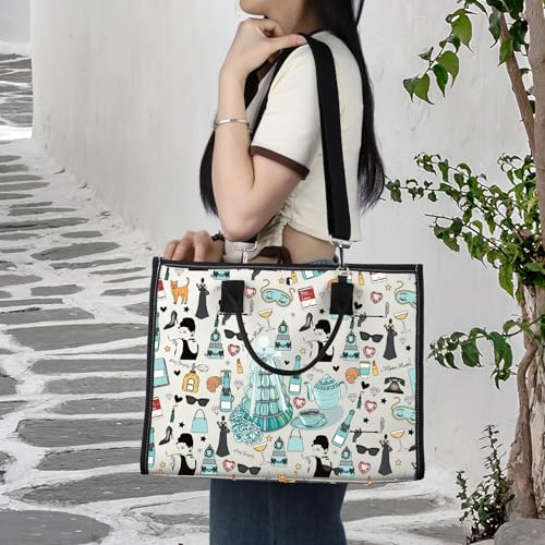 LEVLO Holly Golightly Cosmetic Makeup Bag - Unisex Adult - Light Black Cartoon Canvas Cosmetic Bag - 9.05 x 6.69 x 0.3 inches - Zipper Closure - Makeup, Travel, Gift