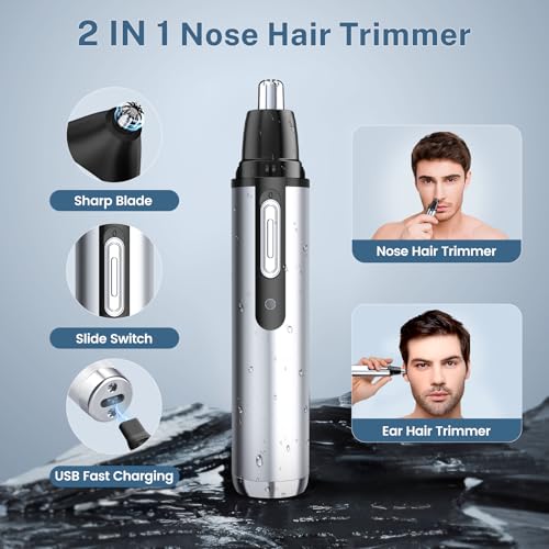 KIKIDO Hair Clippers for Men, Professional Cordless Hair Trimmers Set, Rechargeable Nose Hair Beard Trimmer, Hair Cutting Machine Haircut Grooming Kit (Sliver-3)