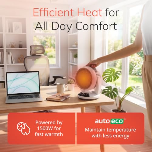 13.5-Inch Oscillating Space Heater with Remote Control, Quiet & Portable