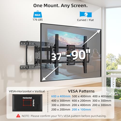 HOME VISION Full-Motion TV Wall Mount for 37-90 Inch TVs, Fits 24" Studs, Model 6603