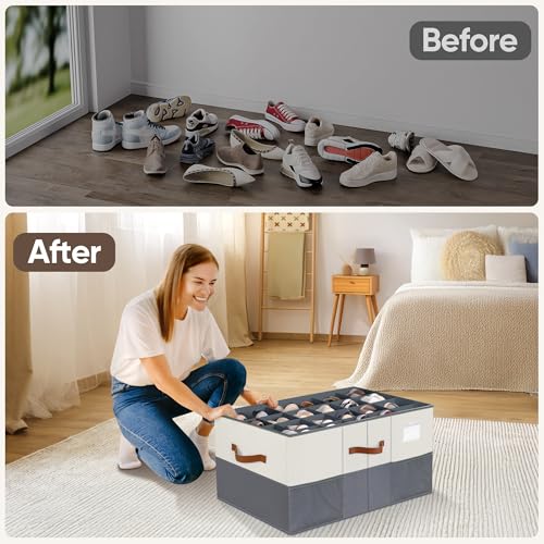 2-Pack Adjustable Shoe Organizer for Closet Holds 48 Pairs Beige & Grey