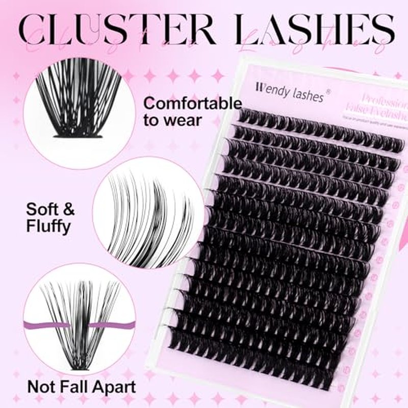 DIY Lash Extension Kit 80D Wispy Lashes 280PCS D Curl 10-18mm Individual Cluster Lashes Kit Includes Lash Bond and Seal,lash Tweezers,Mascara Brush Natural Look Volume Extensions Beginner Friendly