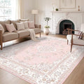 Vintage Washable Area Rug 6x9 - Soft Pink Oriental Style Living Room Bedroom Nursery - Variation: Soft Pink / 6' x 9' Rectangular