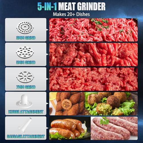 Electric Meat Grinder 3500W with Silver Finish, 3-Second Fast Grinding