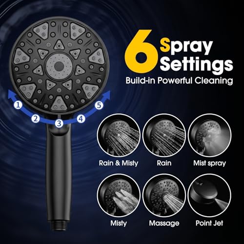 Black 12-Inch Rain Shower Head with Handheld & Filters - Luxury Spa Experience