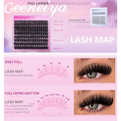 Geeneiya 5 Styles Lash Clusters Kit, Volume/Mega/Full/Bottom Eyelash Clusters Extensions with Lash Bond and Seal, Remover and Lash Extension Tools for Beginners and Proficient, DIY at Home Easily