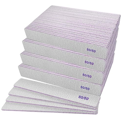 100 Pcs 80/80 Grit Square Nail Files Coarse Emery Boards for Acrylic & Gel Nails - Professional Manicure Tools