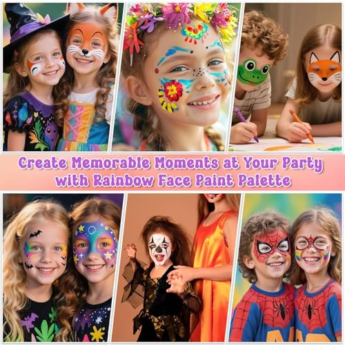 Kids Face Painting Kit with Organizer Box - Non-Toxic, Washable Party Makeup Set with Brushes, Gems & Stencils