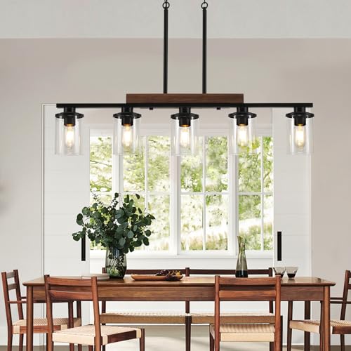 Black 36.2-Inch Farmhouse Kitchen Island Pendant Light - 5-Light Chandelier with Adjustable Height