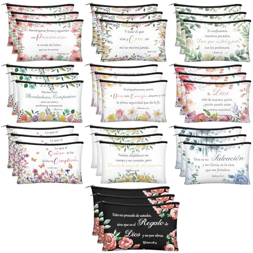 30 Pcs Christian Makeup Bags - Spanish Bright Style Religious Gifts for Women