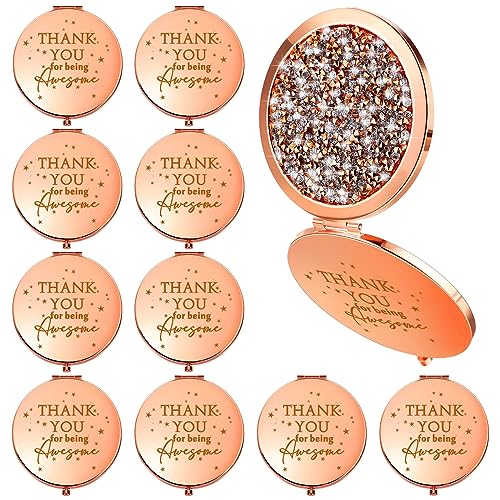 10 Pcs Employee Appreciation Compact Mirrors with Inspirational Words - Rose Gold, Double-Sided Magnification, Gift Set
