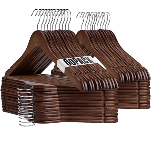 Walnut Wooden Hangers - 60 Pack Heavy Duty Closet Clothes Hangers with Notches - Variation of THIS listing
