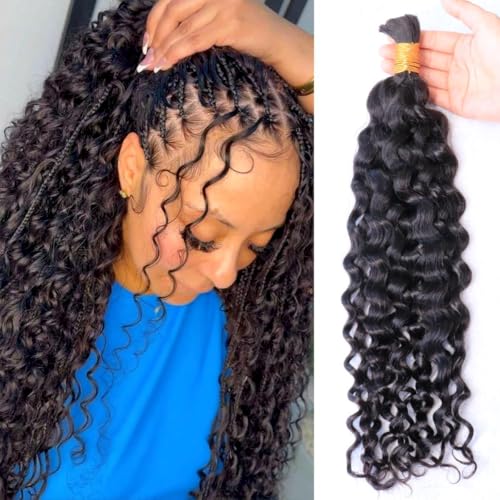 Water Wave Human Hair for Knotless Braiding - Natural Black, 16 Inch, Double Drawn