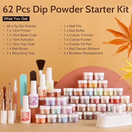 Lavender Violets Dip Powder Nail Kit Amber Purple - 48 Colors & Tools
