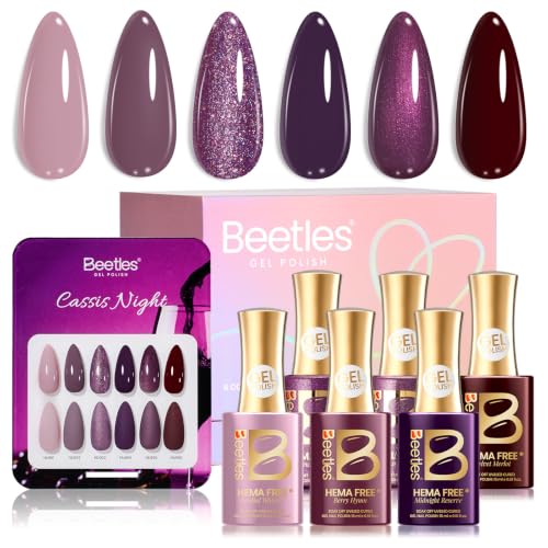 Beetles Purple Gel Nail Polish J - Cassis Night, 15ml HEMA-Free Glitter