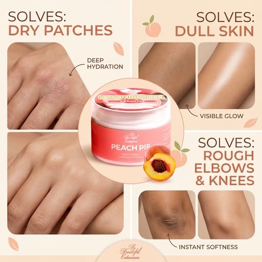 Peach Body Butter 8oz Hydrating Moisturizer with Jojoba, Argan & Vitamin E - Long-Lasting Fragrance