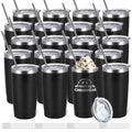 20 Pack Stainless Steel Travel Tumblers 20oz with Lids & Straws - Insulated Coffee Mugs for Gifts