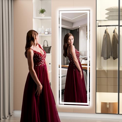 Hasipu White Full Length Mirror with Lights 56" x 15.8" LED Floor Standing & Wall Mount