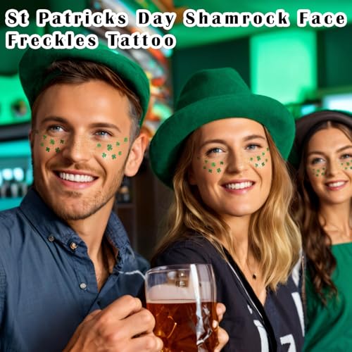 St Patricks Day Accessories, Green Shamrock Temporary Face Glitter Freckles Tattoos,St Patty's Green Face Tattoos Sparkle Glitter Makeup,Saint Patrick's Day Outfit for Women,6 PCS