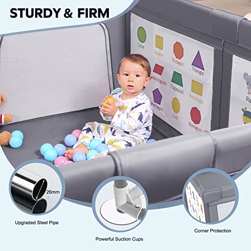 Baby Playpen Safety Gate 71x60in Extra Large Toddler Play Yard - Dark Grey
