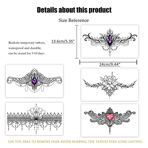 Roarhowl Lace Tattoos, Large Sexy Temporary Tattoo Set, Temporary Tattoos For Women, Belly Back Waist Thigh Body Art Fake Tattoos (Set 2)