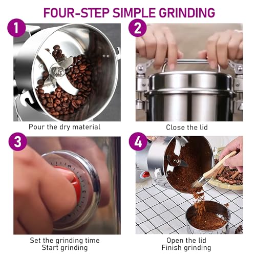 550g Commercial Grain Mill - 304 Stainless Steel Spice & Flour Grinder, 2000W High-Speed Food Processor
