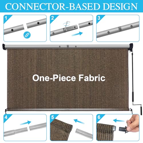 Mocha Patio Shades Roll Up Outdoor Blinds for Porch 7' W x 8' H - UV Blocker