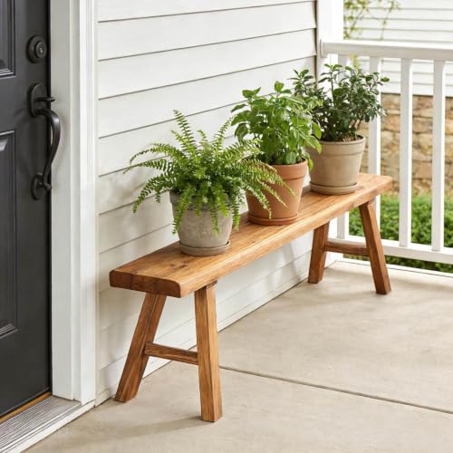 Farmhouse End of Bed Bench 20 Inch Natural Solid Wood Entryway Seat