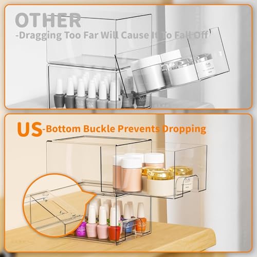 8 Pack Clear Acrylic Storage Bins with 4.4 In Tall Drawers – Stackable Vanity, Under Sink & Pantry Organizer