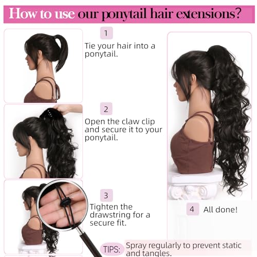 26 Inch Claw Clip Ponytail Extension with Drawstring - Black Brown