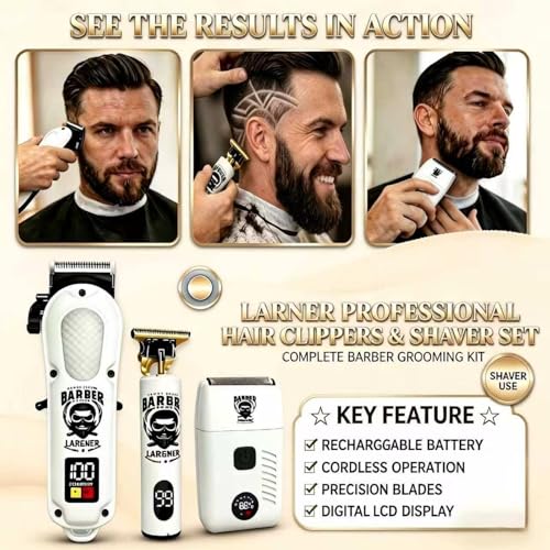 LARGNERSHAVER Cordless Hair Clipper & Trimmer Set for Men, Professional Grooming Kit
