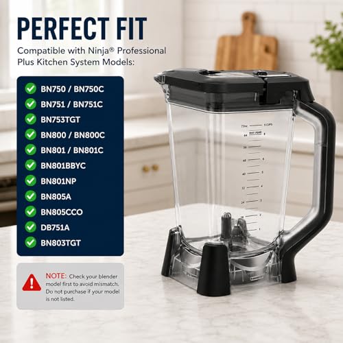72oz Blender Pitcher Replacement for Ninja BN750 BN800 BN801 - BPA-Free, Dishwasher Safe