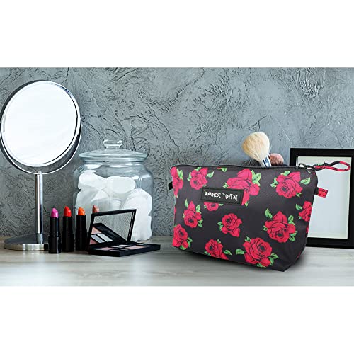 Betsey Johnson 8.5 Inch Zipper Cosmetic Pouch Small Toiletry Bag?Lightweight Durable Polyester Organizer with Inner Zipped Pocket Good For Makeup Accessories and Travel Needs (Covered Rose)