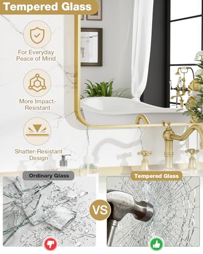 24x36 Inch Brushed Gold Rectangle Bathroom Mirror - Modern Over Sink Vanity with Rounded Corners (Variation of THIS listing)