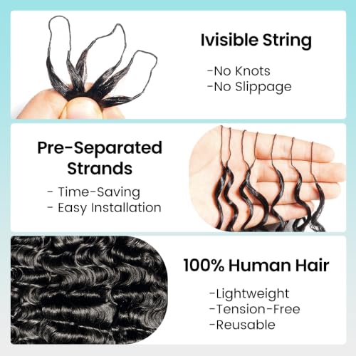 ashimary hair Burmese Curly Crochet Extensions 18in 50g Pre-Looped Knotless Natural Black