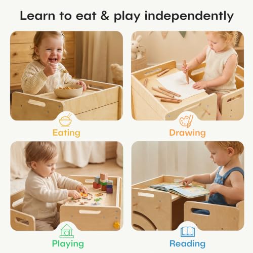 STEPLAY Montessori Adjustable Table & Chair Set for 1-3 Years – With Storage Box, Mat & Log Variation