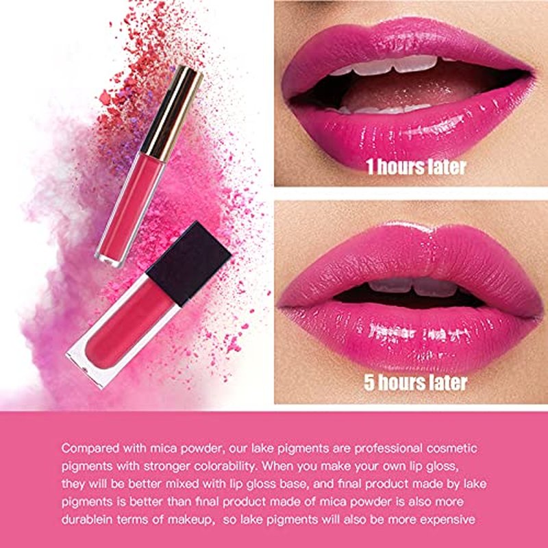 Lip Gloss Pigment Powder Natural Lip Dye 5 Colors x 10G and White Metallic Shimmer Pearl Glitter Pigment Powder for Lip Gloss Lipstick Eyeshadow Cosmetic Grade lip gloss making pigment