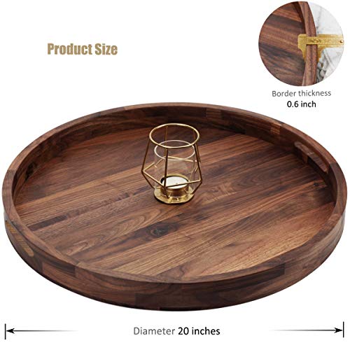 20-Inch Extra Large Black Walnut Wooden Ottoman Tray with Handles