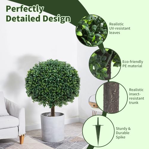 Artificial Boxwood Topiary Balls Set of 2 - Outdoor Garden Decor