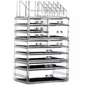 Clear Makeup Organizer with 11 Drawers - 4 Stackable Sections & Top Holder, 11-Drawer Cosmetic Storage for Vanity & Skincare - Variation: 11 Drawers / Clear
