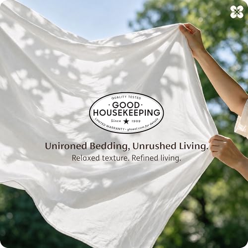 Bedsure Queen Size Linen-Inspired Cotton Duvet Cover Set, 3-Piece, Natural White