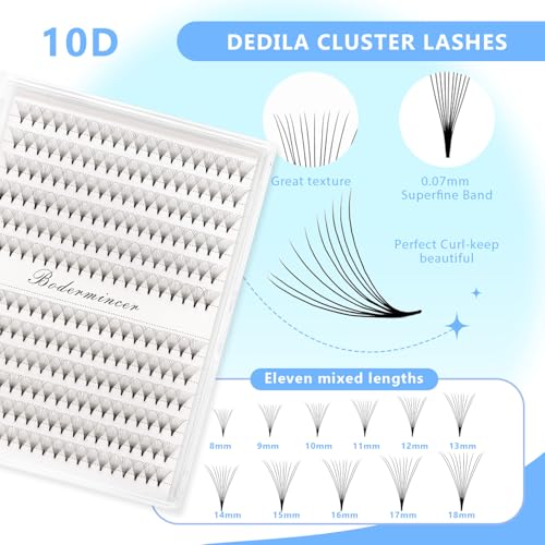 Short Stem Nature Long 10D Premade Fans Dramatic Volume Eye Lashes Extensions Thickness 0.07mm D Curl Soft and Light Weight Individual False Eyelashes Cluster (14MM)